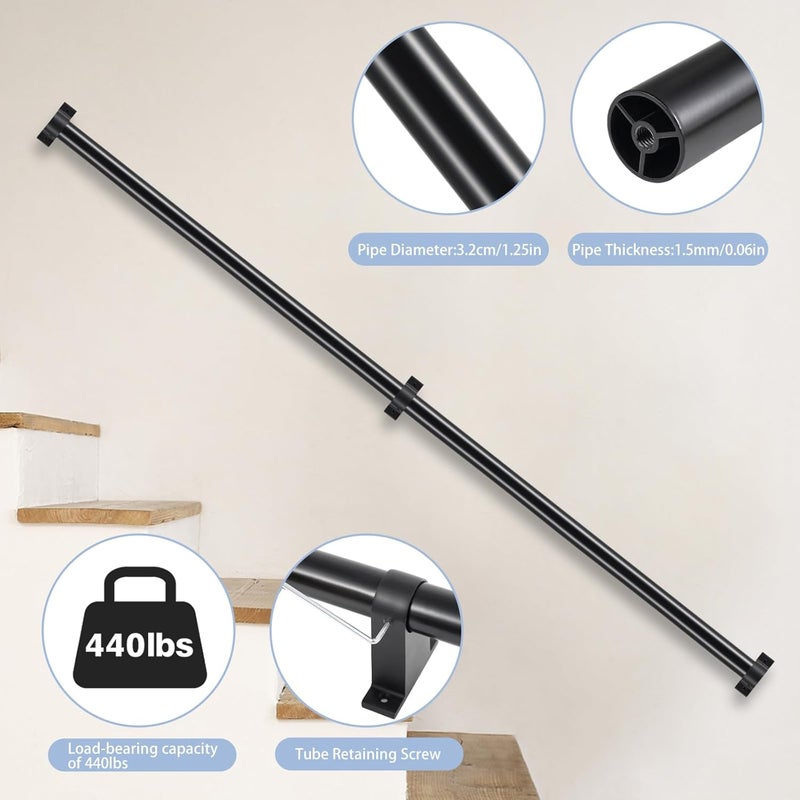 SDNBHT Industrial Stair Railing Metal Hand Rails for Indoor Stairs Wall Mount Staircase Handrails 1.25" Pipe Stair Handrail for Steps Black Aluminum Stairway Railing for Outdoor & Indoor Stairs 12ft - Image 2